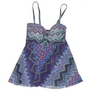 Gottex Profile Tankini Convertible Strap Chevron Print Slit Front Women's 6 Swim